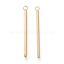 Brass Links Connectors, Long-Lasting Plated, Column, Real 18K Gold Plated, 51x4x2mm, Hole: 0.7mm and 2.5mm(KK-F820-37G)