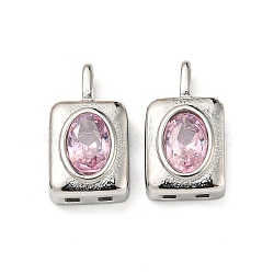 304 Stainless Steel Pendants, with Glass Rhinestone, Rectangle Charms, Pink, 14.5x7.5x4.5mm, Hole: 3x1.5mm(STAS-L022-056P-04)