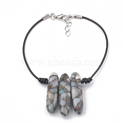 (Jewelry Parties Factory Sale), Natural Flower Amazonite Beaded Bracelets, with Alloy Findings and Leather Cord, 8-1/4 inch~9 inch(21~23cm), Pendant: 24~35x6~8.5mm(BJEW-S135-009A)