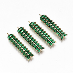 Brass Micro Pave Cubic Zirconia Links Connectors, Light Gold, Long-Lasting Plated, Cadmium Free & Lead Free, Leaf, Green, 41x9x3mm, Hole: 1.4mm(KK-S359-074C-RS)