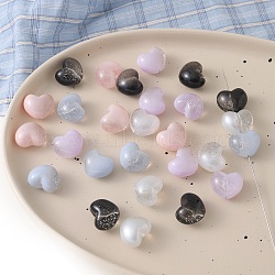 Gradient Color Transparent Acrylic Beads, Heart, with Glitter Powder, Mixed Color, 18.8x22.3x15.6mm, Hole: 3mm(OACR-I015-53)