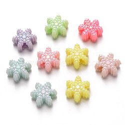 Opaque Acrylic Beads, for Christmas, AB Color Plated, Snowflake, Mixed Color, 13x14.5x6mm, Hole: 2.5mm(X-SACR-R250-04B)