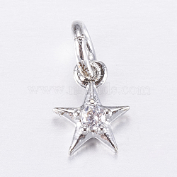 Brass Micro Pave Cubic Zirconia Charms, Star, Platinum, 8x6x2mm, Hole: 3mm(ZIRC-E135-30P)