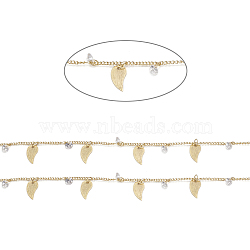 3.28 Feet Handmade Brass Curb Chains, with Brass & Cubic Zirconia Charms, Soldered, Long-Lasting Plated, Magatama with Diamond, Real 18K Gold Plated, 2x1.5x0.3mm, 3x1.5x0.3mm(X-CHC-I027-08G)