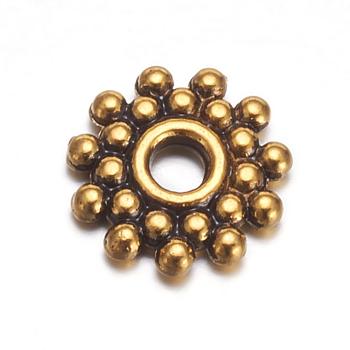 Tibetan Style Spacer Beads, Lead Free , Flower, Antique Golden, Size: about 9mm in diameter, Hole: 2.5mm