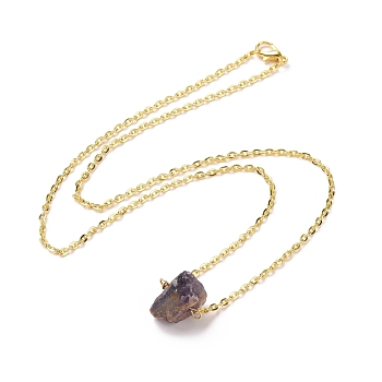 Natural Amethyst Irregular Nugget Pendant Necklace, Alloy Jewelry for Women, Golden, 20.47 inch(52cm)