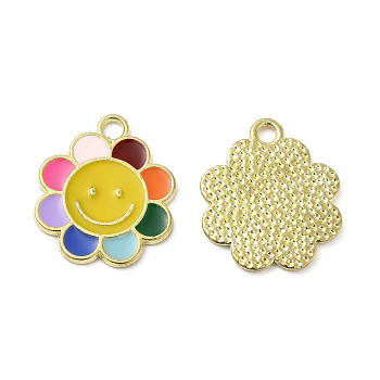 Alloy Enamel Pendants, Flower Charms, Golden, Colorful, 18.5x16x1mm, Hole: 2mm