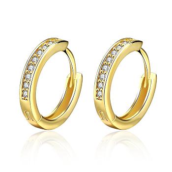 Fancy Style Ring Brass Cubic Zirconia Hoop Earrings, Clear, Golden, 3x17mm