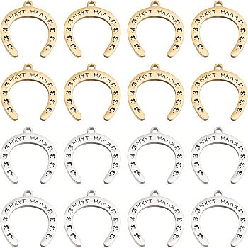 CHGCRAFT 16Pcs 2 Colors 201 Stainless Steel Pendants, Laser Cut, Horseshoes with Word KAAH HXYT, Golden & Stainless Steel Color, 17x15.5x1mm, Hole: 1.4mm, 8pcs/color