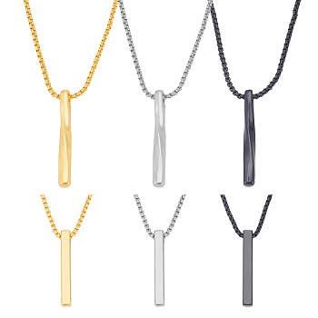 6Pcs 6 Style Stainless Steel Rectangle & Twist Pendant Necklaces Set with Zinc Alloy Chains, Mixed Color, 23.62~23.74 inch(60~60.3cm), 1Pc/style