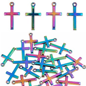 25Pcs Alloy Tiny Cross Charms, Cadmium Free & Lead Free, Rainbow Color, 24x14x2mm, Hole: 1.6mm