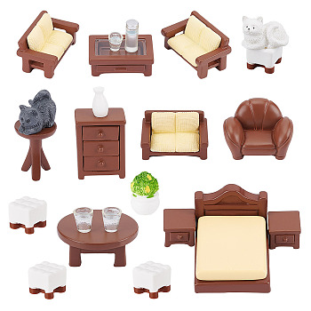 CRASPIRE 27Pcs 20 Style Resin Display Decorations, for Dollhouse Furniture/Electrical Appliance/Animal Accessories, Table & Chair & Sofa & Bed & Vase & Cabinet & Cat Shape, Mixed Color, 9~46x7~33x7~23mm