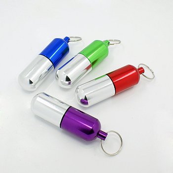 Aluminum Keychain, Pill, with Iron Findings, Mixed Color, Ring: 24x2mm, 105mm