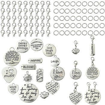 DIY Word Alloy Pendant Decoration Making Kit, Antique Silver & Platinum, Pendant: 8~24.5x10.5~30x1~3mm, Hole: 1.2~2.5mm