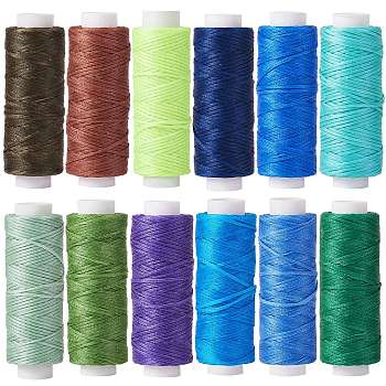 12Rolls 12 Colors Waxed Polyester Cord, Flat, Mixed Color, 0.8mm, about 32.8 yards(30m)/roll, 1roll/color