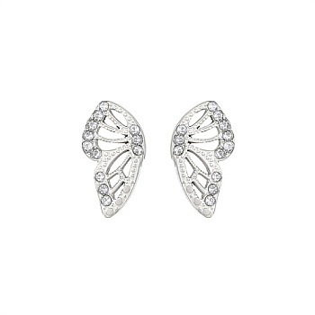 304 Stainless Steel Micro Pave Cubic Zirconia Stud Earrings for Women, Butterfly, Stainless Steel Color, 11x6mm
