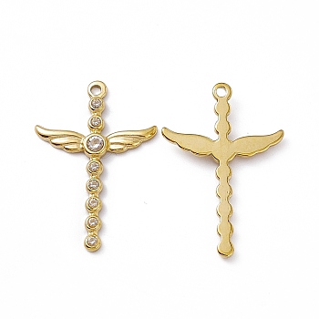 Vacuum Plating 201 Stainless Steel Pendants, with Rhinestone, Real 18K Gold Plated, Sword with Wing Charms, Crystal, 35x23.5x3mm, Hole: 1.6mm