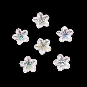 Rainbow Iridescent Plating Acrylic Cabochons, Glitter Style, Flower, WhiteSmoke, 7x7x2.5mm