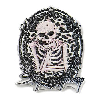 Halloween Themed Double-sided Printed Acrylic Pendants, Antique White, Skeleton, 44x33x2mm, Hole: 1.5mm