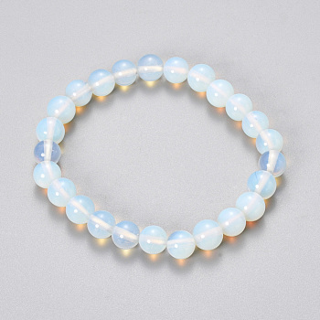Synthetic Opalite Beaded Stretch Bracelets, Round, 2-1/8 inch(55mm), Bead: 10mm