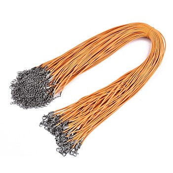 Waxed Cotton Cord Necklace Making, with Alloy Lobster Claw Clasps and Iron End Chains, Platinum, Orange, 17.12 inch(43.5cm), 1.5mm