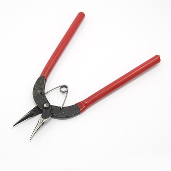 Jewelry Pliers, Iron Concave/Half Round Nose Pliers, with Plastic Handle, Red, 150x150x10mm