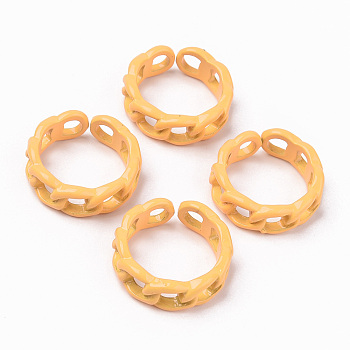 Spray Painted Alloy Cuff Rings, Open Rings, Cadmium Free & Lead Free, Curb Chain Shape, Orange, US Size 7 1/4(17.5mm)