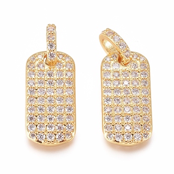 Brass Micro Pave Cubic Zirconia Pendants, Rectangle, Clear, Golden, 17.5x9x2mm, Hole: 3mm
