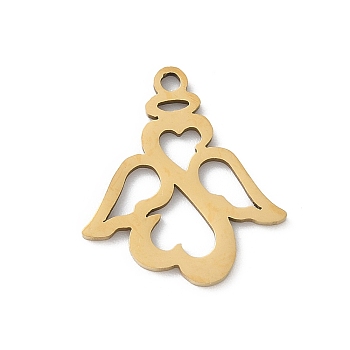 201 Stainless Steel Pendants, Angel Charm, Ion Plating(IP), Laser Cut, Real 18K Gold Plated, 17.5x15.5x1mm, Hole: 1.6mm