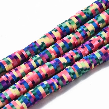 Handmade Polymer Clay Beads Strands, for DIY Jewelry Crafts Supplies, Heishi Beads, Disc/Flat Round, Colorful, 4x0.5mm, Hole: 1.8mm, about 320~447pcs/strand, 15.75 inch~16.14 inch(40~41cm)