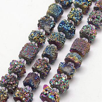 Electroplate Natural Druzy Crystal Bead Strands, Nuggets, Multi-color Plated, 8~13x6~11mm, Hole: 0.8mm, about 36~39pcs/strand, 15.7 inch