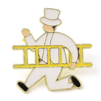 Gentleman Holding Ladder Enamel Pins, Zinc Alloy Brooches for Backpack Clothes, White, 28x27mm