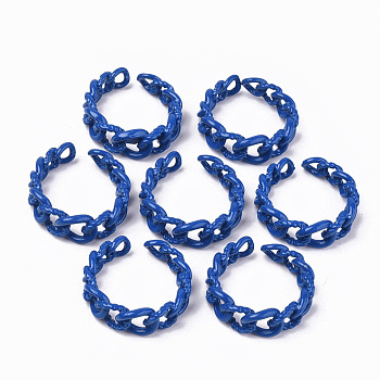 Spray Painted Alloy Cuff Rings, Open Rings, Cadmium Free & Lead Free, Curb Chain Shape, Blue, US Size 5 1/2(16.1mm)