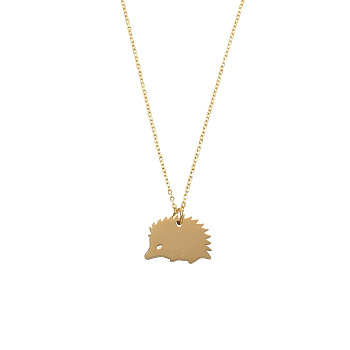 Cute Cartoon Animal Stainless Steel Pendant Necklaces, with Cable Chains for Unisex, Hedgehog