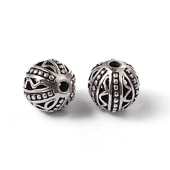 Tibetan Style Alloy Round Beads, Cadmium Free & Nickel Free & Lead Free, Antique Silver, 11mm, Hole: 2mm