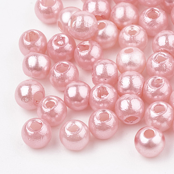 ABS Plastic Beads, Imitation Pearl , Round, Pink, 8x7.5mm, Hole: 1.5mm