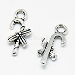 Tibetan Style Alloy Charms, Christmas Candy Cane, Cadmium Free & Nickel Free & Lead Free, Antique Silver, 16.5x7.5x4mm, Hole: 1.5mm(X-TIBE-S301-028AS-NR)