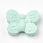 Food Grade Eco-Friendly Silicone Focal Beads, Butterfly, Pale Turquoise, 20x25x6mm, Hole: 2mm(SIL-N001-01K)