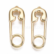 Brass Pendants, Nickel Free, Safety Pin Shape, Real 18K Gold Plated, 31x11x3.5mm, Hole: 1mm(KK-T056-111G-NF)