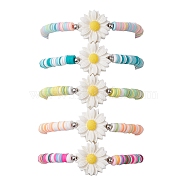 5Pcs 5 Color Polymer Clay Heishi Surfer Stretch Bracelets Set, Flower Resin Stackable Bracelets for Kids, Mixed Color, Inner Diameter: 2 inch(5.1cm), 1Pc/color(BJEW-JB10123-01)