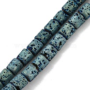 Electroplated Natural Lava Rock Beads Strands, Column, Green Plated, 4~4.5x4.5~5mm, Hole: 0.9mm, about 78pcs/strand, 16.14''(41~41.5cm)(G-Z032-J04-12E)