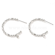 Brass Ring Stud Earrings Findings, Half Hoop Earring Findings, with Loops, Platinum, 23.5x25x2.5mm, Hole: 1.6mm, Pin: 11x0.7mm(KK-K351-27P)