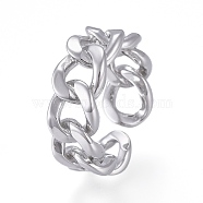 Brass Cuff Rings, Open Rings, Long-Lasting Plated, Curb Chain Shape, Platinum, Size 6, Inner Diameter: 17mm(RJEW-K232-19P)