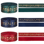 Elite 36 Yards 3 Colors Laser Style Polyester Satin Ribbons, Gold Stamping Musical Note Pattern, Mixed Color, 1 inch(25mm), about 12 yards(10.97m)/color(OCOR-PH0002-41)