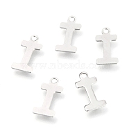 201 Stainless Steel Charms, Alphabet, Letter.I, 12x6x0.6mm, Hole: 1.2mm(STAS-C021-06P-I)