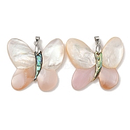 Rack Plating Brass Pave Natural Paua Shell & White Shell Pendants, Butterfly Charms, Platinum, 39x40.5x4mm, Hole: 5X3.5mm(KK-U025-12P-04)