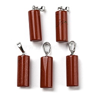 Natural Red Jasper Pendants, with Platinum Tone Brass Findings, Column Charms, 26~27x8~8.5mm, Hole: 4x6.5mm(G-E135-02P-15)