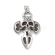 304 Stainless Steel Big Pendants, Antique Silver, Cross witg Skull, 51.5x35.5x12mm, Hole: 8x5mm(STAS-M336-01H-AS)