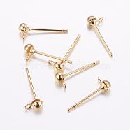 Brass Stud Earring Findings, with Loop, Long-Lasting Plated, Cadmium Free & Nickel Free & Lead Free, Real 18K Gold Plated, 5.5x3x2.5mm, Hole: 1mm, Pin: 0.7~0.8mm(KK-F714-05G)