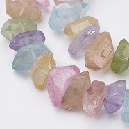 Electroplated Natural Quartz Crystal Bead Strands, Dyed, Frosted, Nuggets, Colorful, 15~25x7.5~15x6~18mm, Hole: 1mm, about 30~40pcs/strand, 15.7 inch(G-F336-04H)